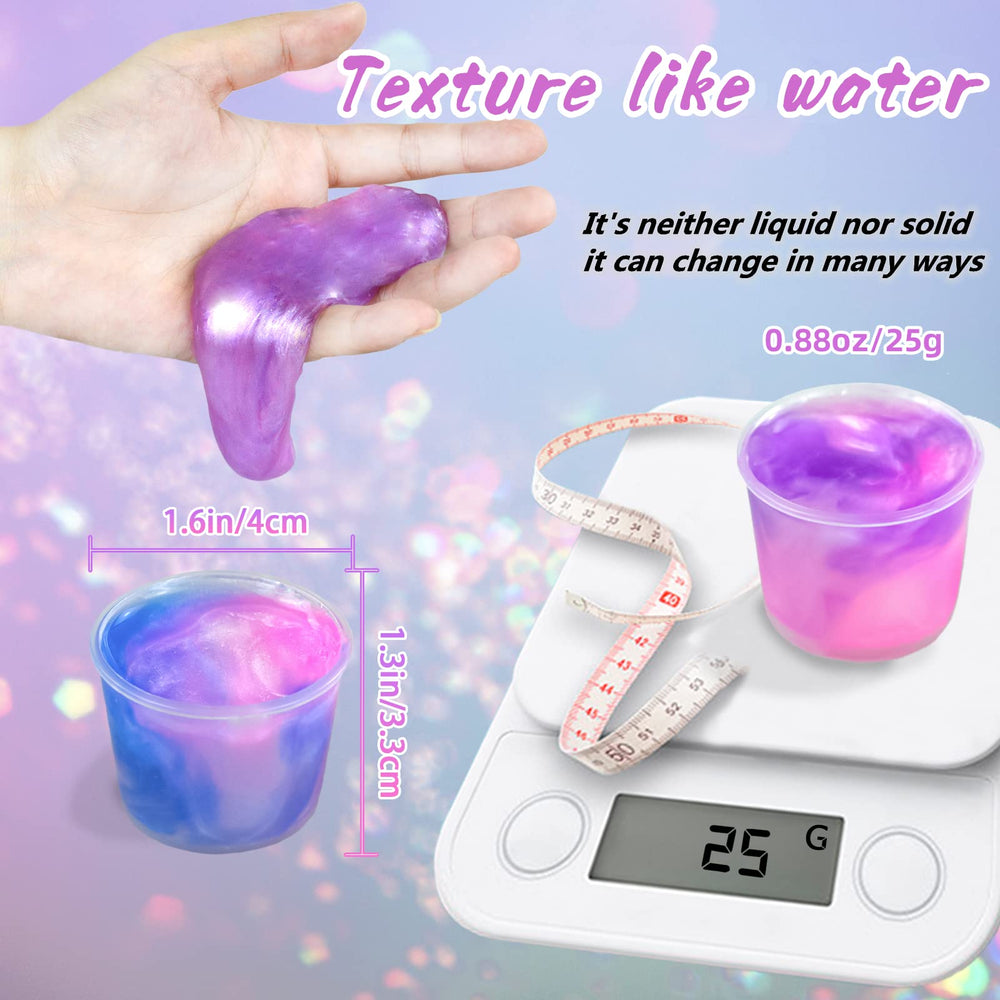 HOOLYUK unicorn slime pack close-up showing soft, non-sticky texture.