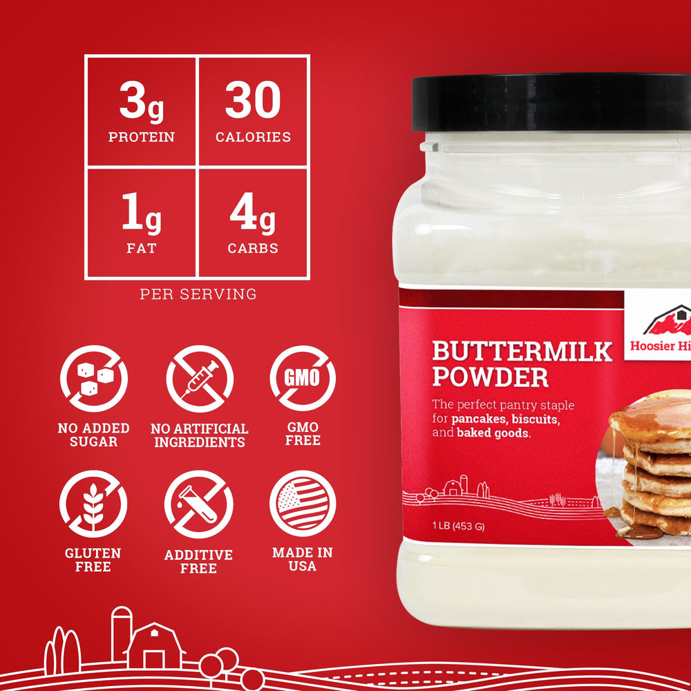 Hoosier Hill Farm Buttermilk Powder on cool dry pantry shelf