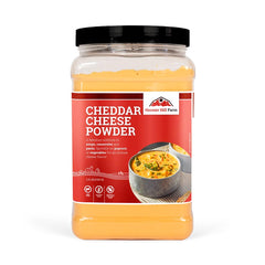 Hoosier Hill Farm Cheddar Cheese Powder jar showcases bold cheddar flavor for snacks.