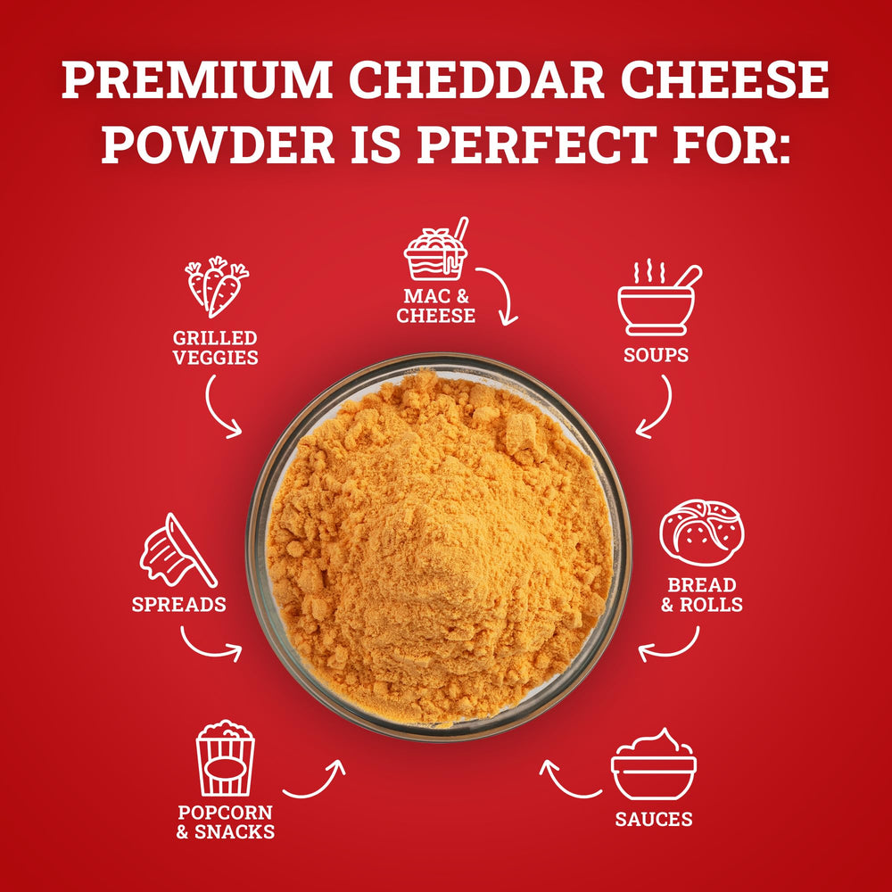 Cheddar powder sprinkled on popcorn for enhanced snacking