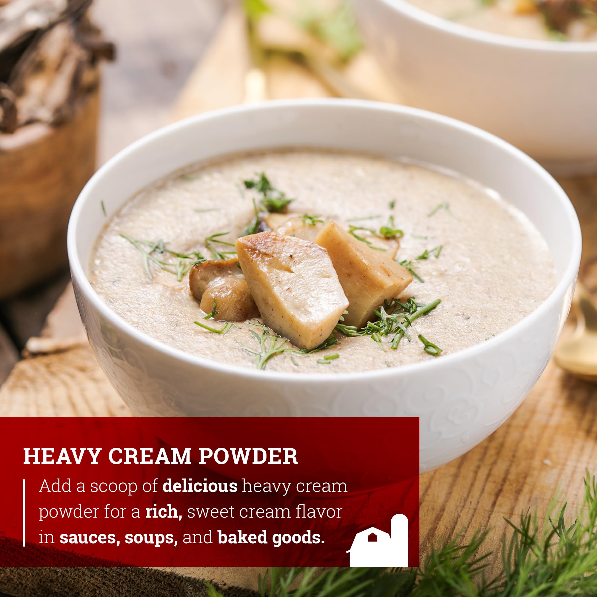 Hoosier Hill Farm heavy cream powder added to coffee for creaminess.