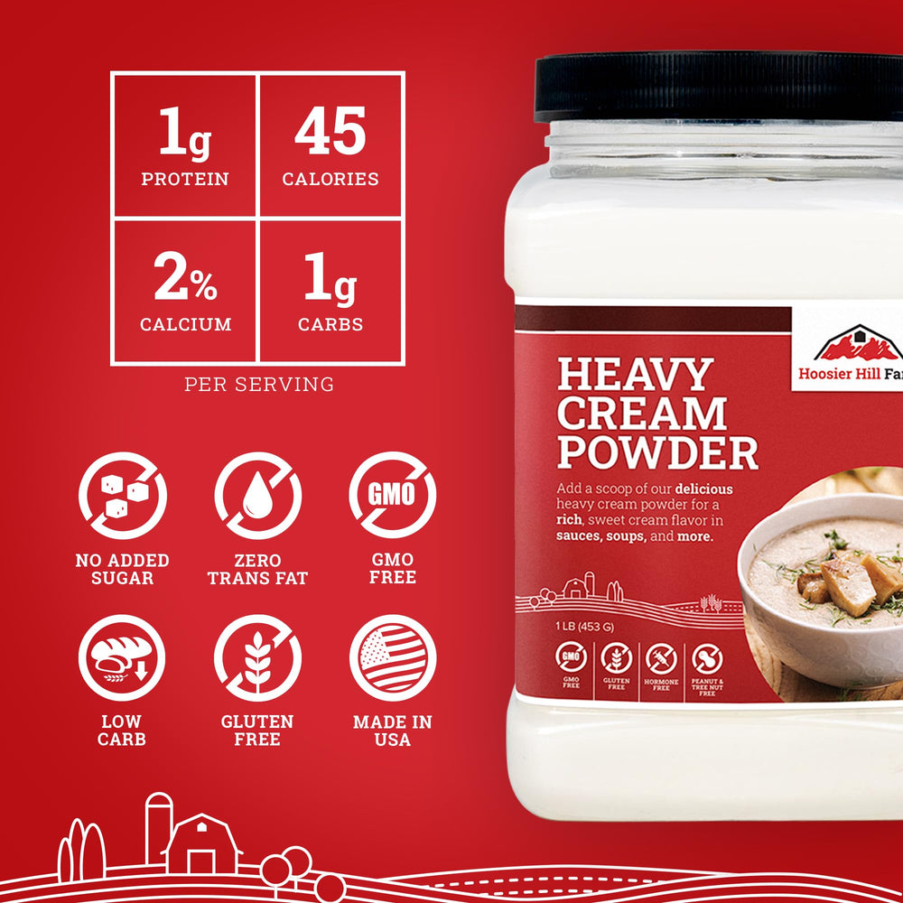 Hoosier Hill Farm heavy cream powder open bag showing texture.