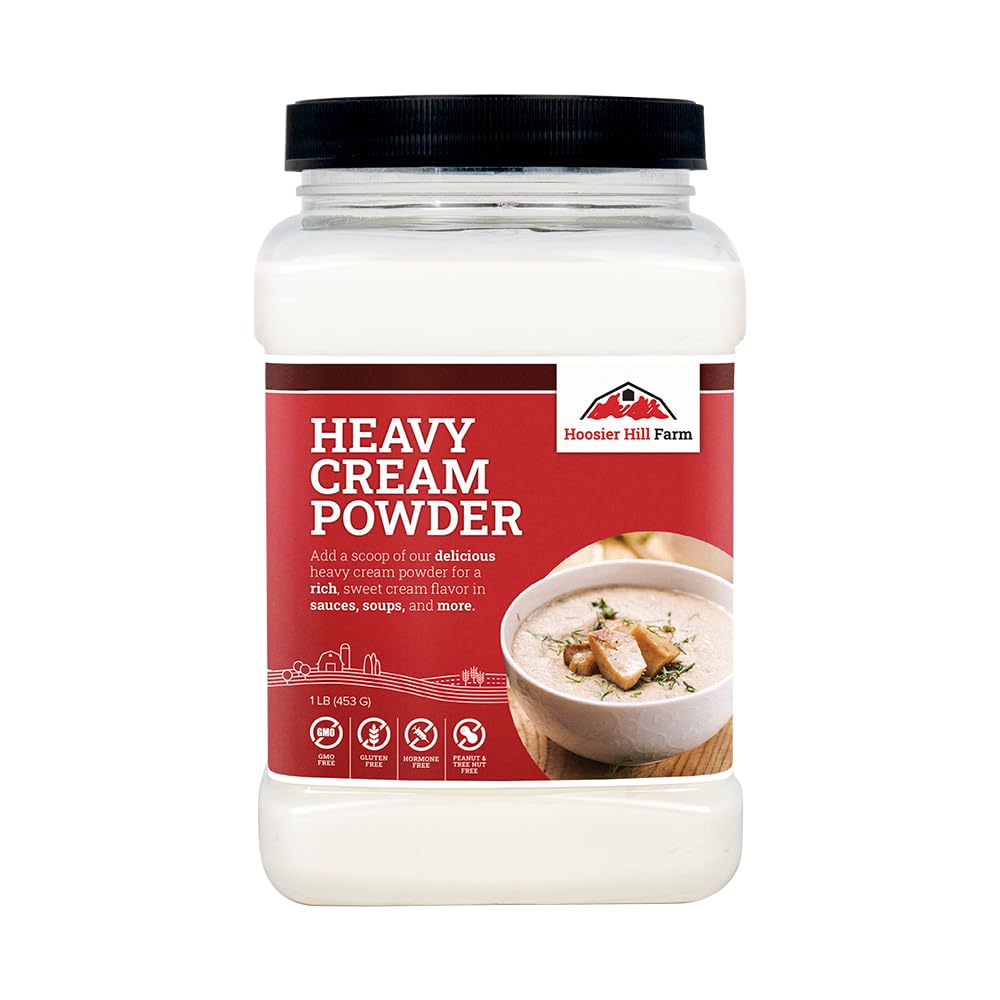 Hoosier Hill Farm heavy cream powder packaging for long shelf life.