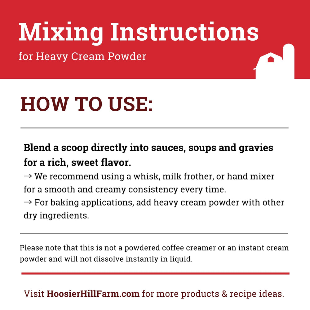 Hoosier Hill Farm heavy cream powder stored on pantry shelf.