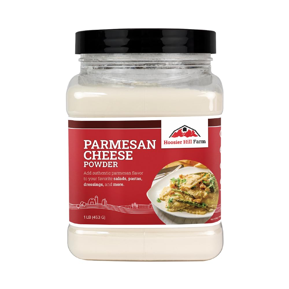 Hoosier Hill Farm Parmesan Cheese Powder 1lb bottle for versatile, pantry-stable flavoring.