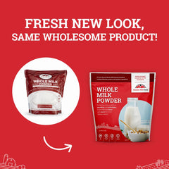 Whisk with warm water to reconstitute Hoosier Hill Farm Whole Milk Powder into liquid milk