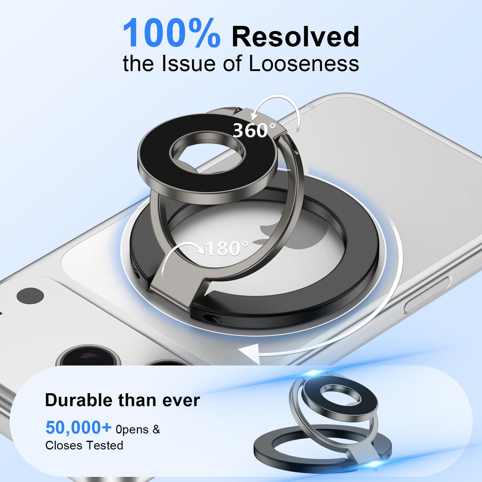 Removable ring allows wireless charging, then reattaches quickly.