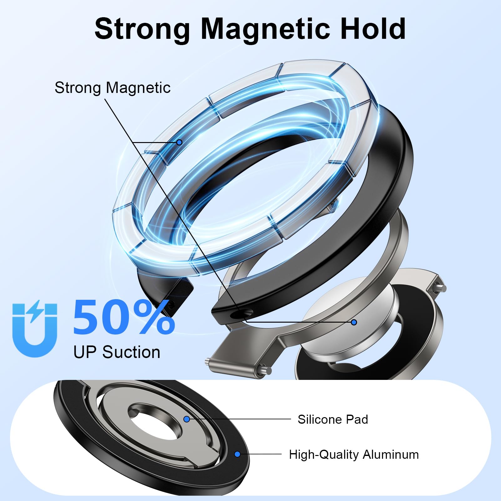 HOOTEK ring holder supports iPhone and Samsung models for versatile use.