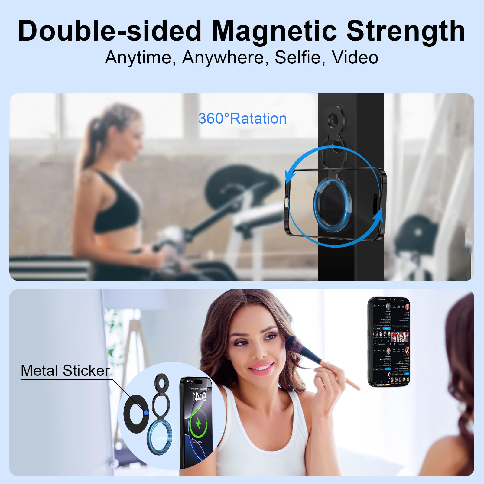 HOOTEK rotatable ring holder shows 360-degree tilt for portrait or landscape use