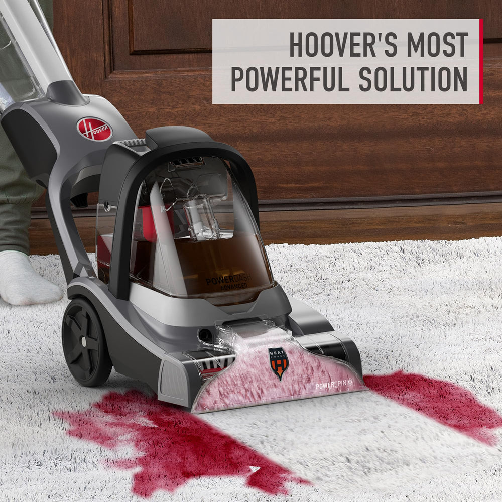 Carpet stain removal action with Hoover Prime Professional on high-traffic areas