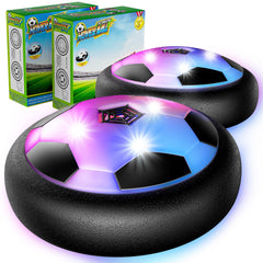 HopeRock hover soccer ball on the floor for indoor family fun.