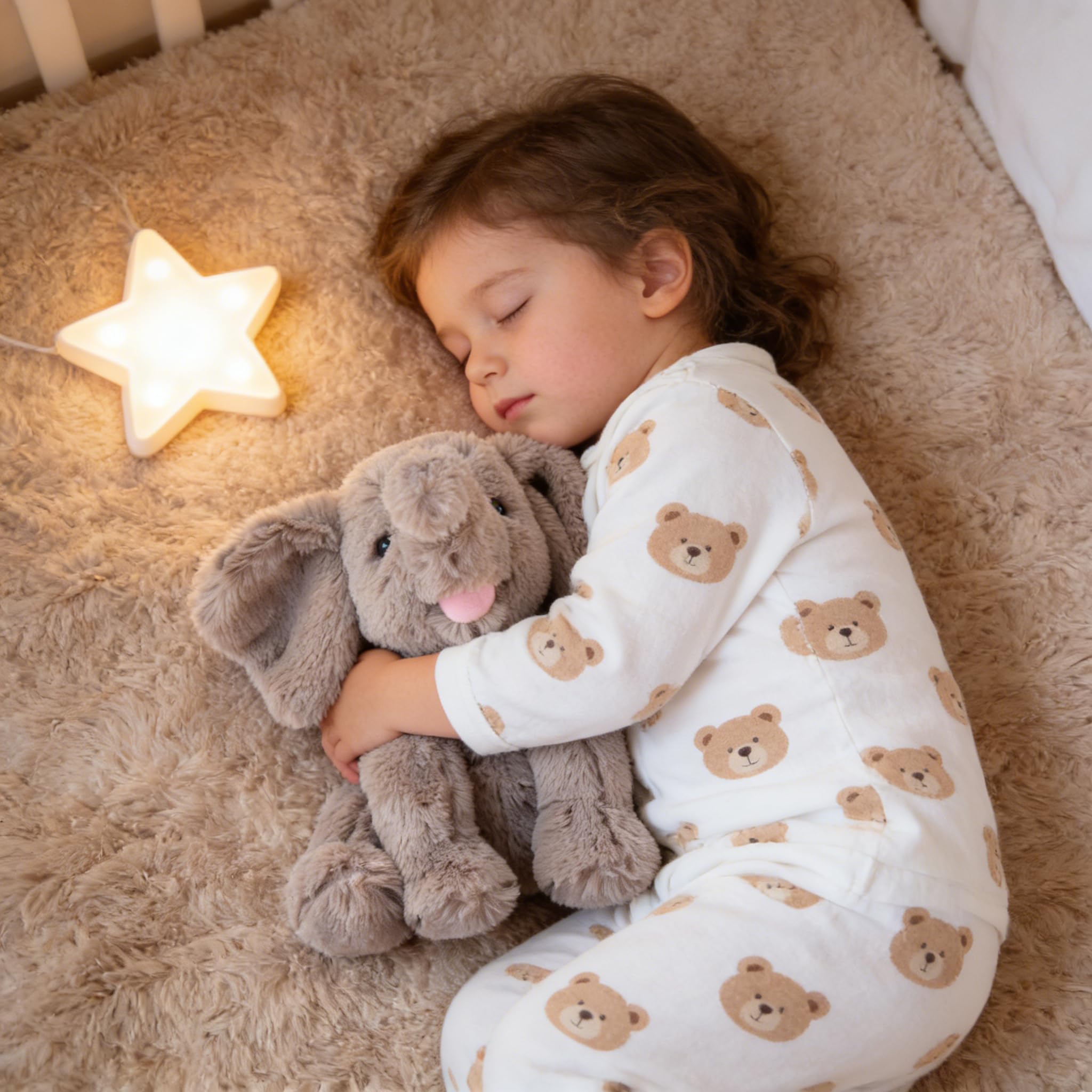 Hopearl elephant toy close-up shows ultra-soft fur for gentle play.