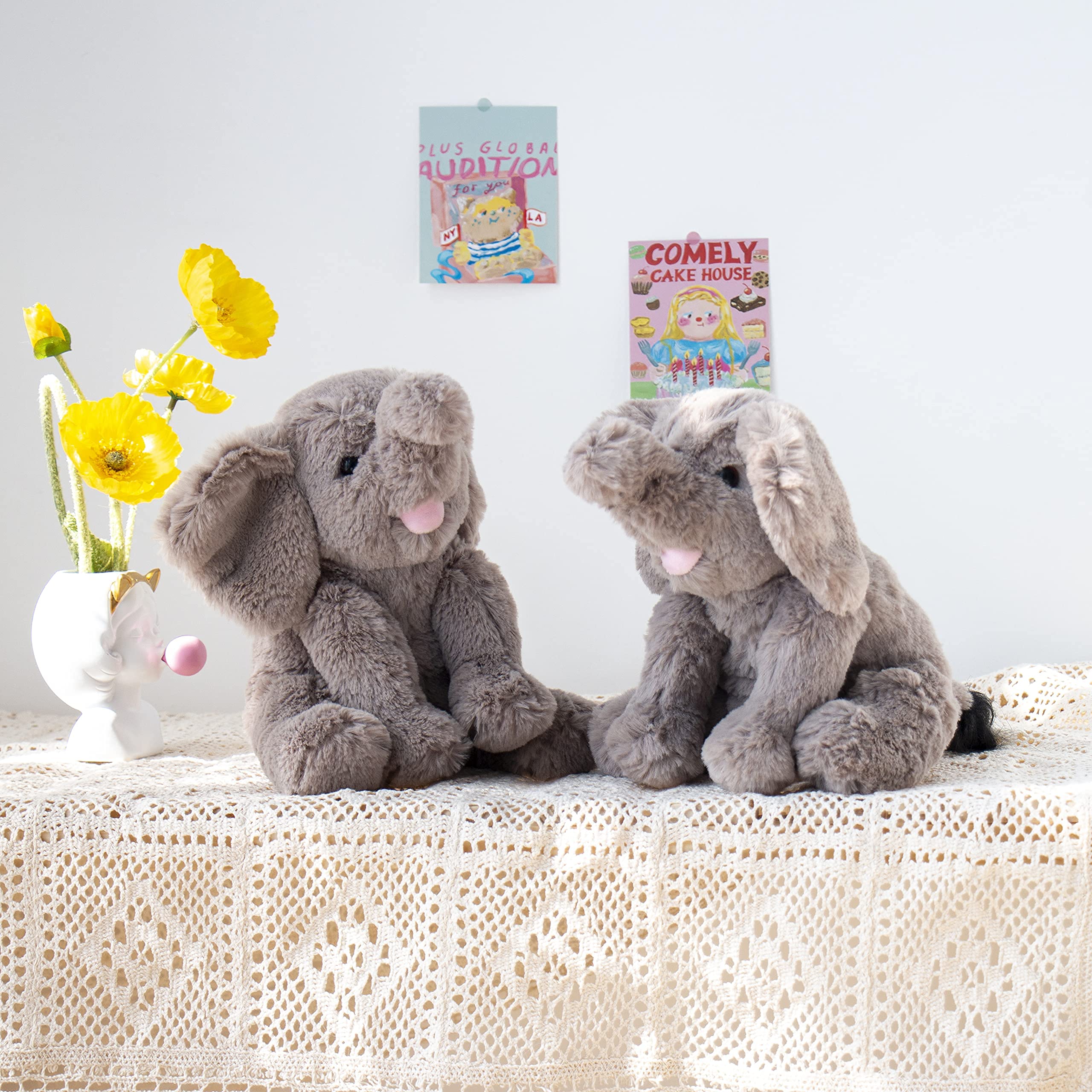 Hopearl plush elephant doubles as charming room decor on nightstands.