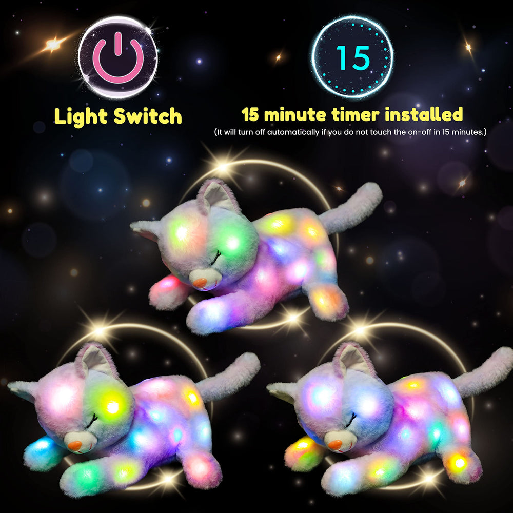 Hopearl LED plush cat features pink kittens for cheerful night lighting.