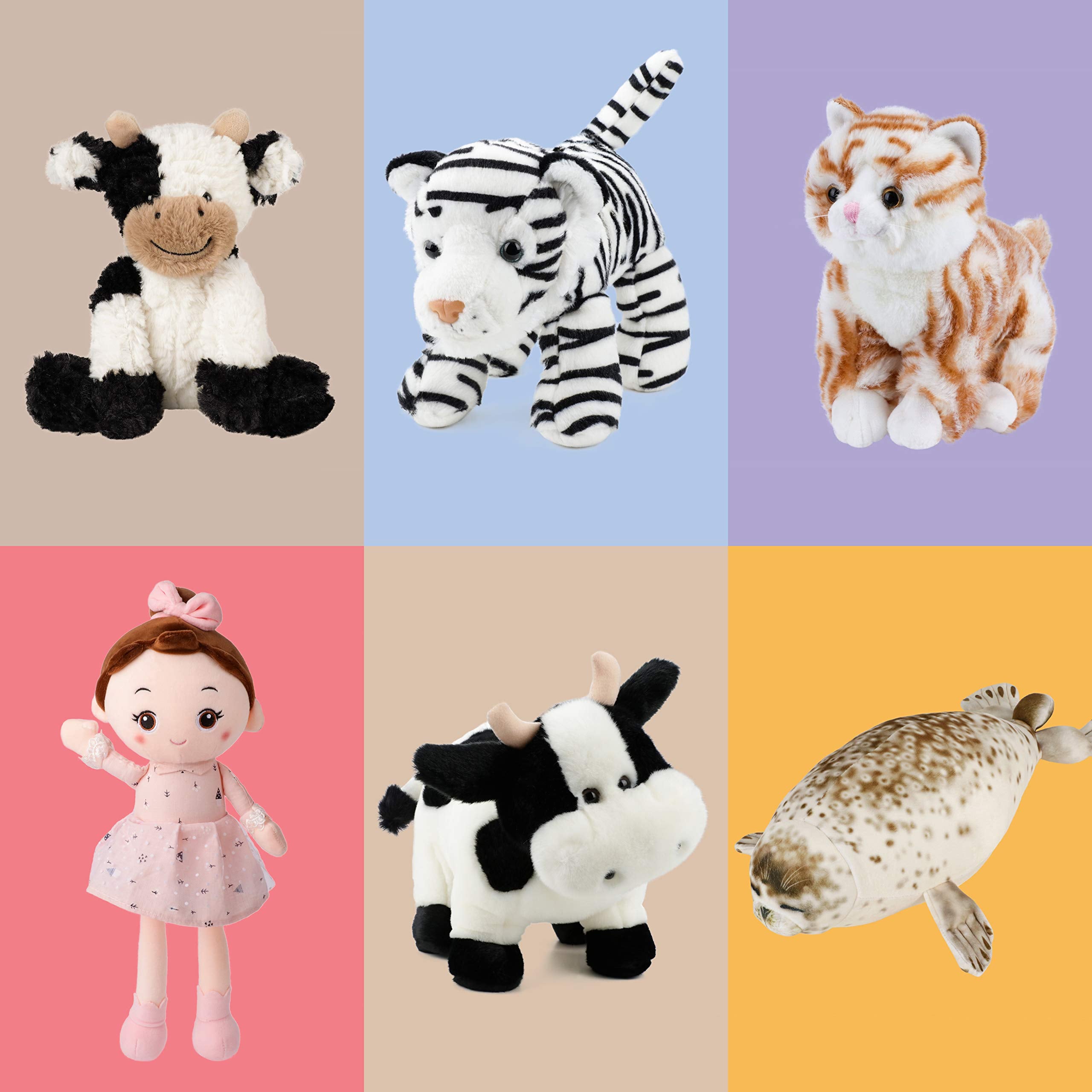 Hopearl cow toy's portable size fits beds, shelves, and car trips.