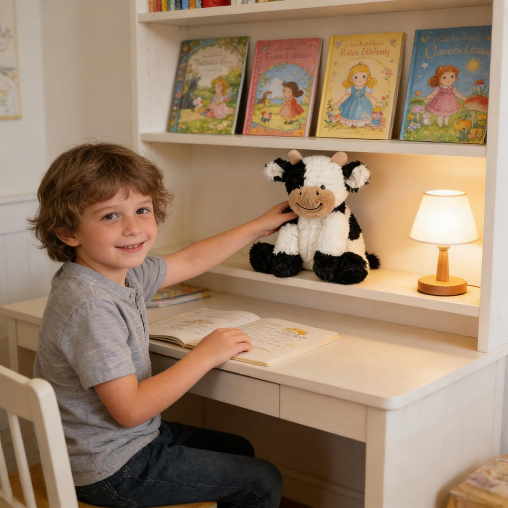 Hopearl plush cow toy uses soft material safe for kids and gentle to touch.