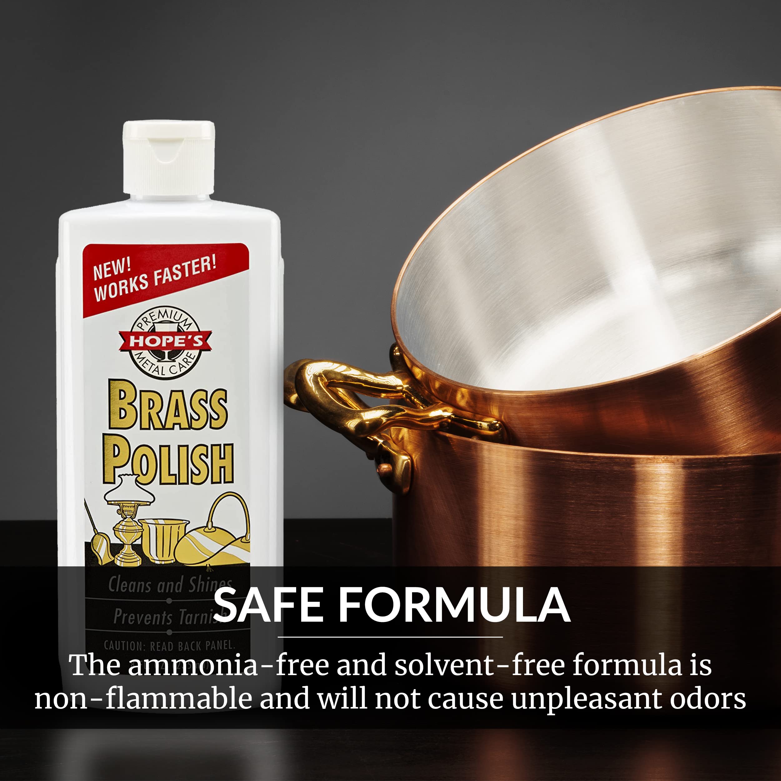 HOPE'S Brass Polish non-flammable formula with no ammonia or harsh chemicals