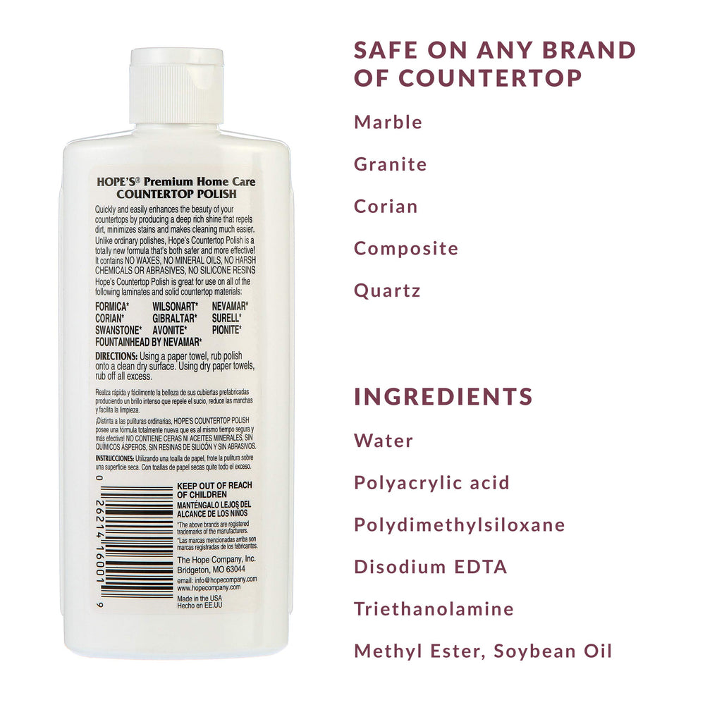 HOPE'S polish applied to countertops to restore shine across surfaces.