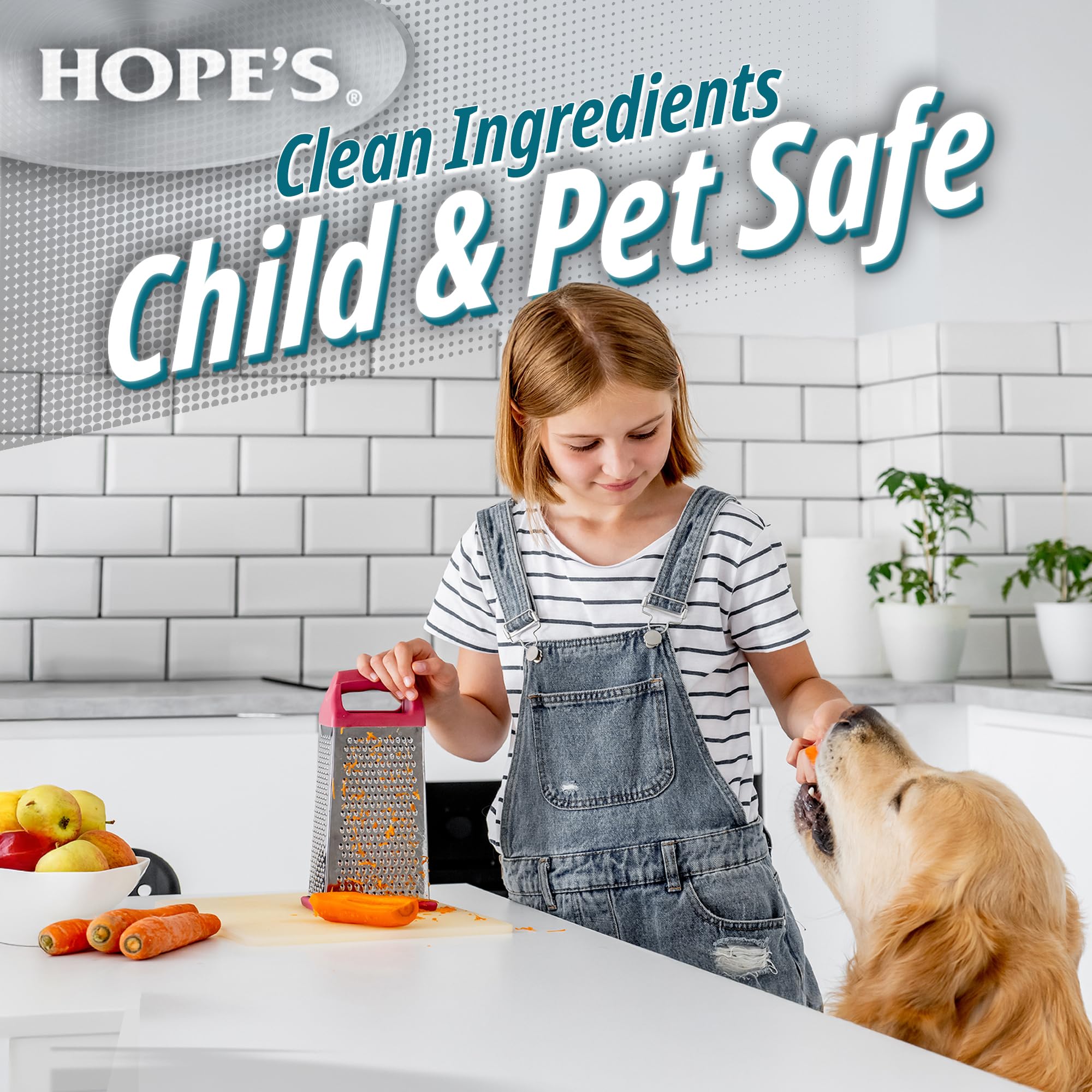 HOPE'S Perfect Quartz multi-surface spray cleans granite, marble, and more.