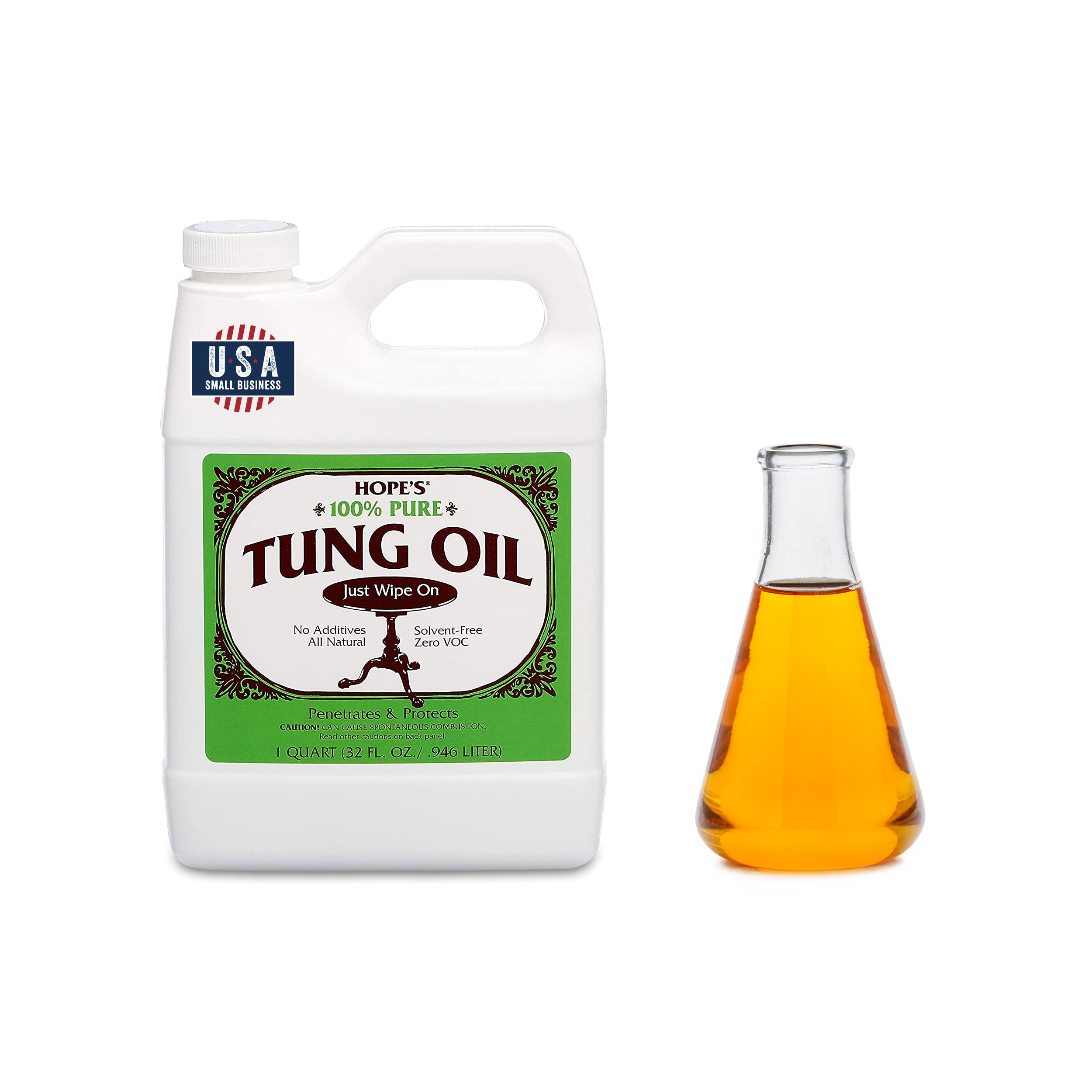HOPE'S Tung Oil 32oz bottle close-up for easy wipe-on finish