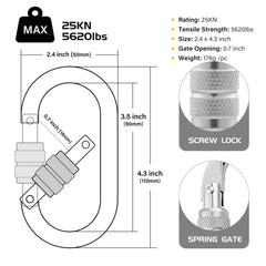 Hopeseily 25kN-rated carabiner demonstrates strength for rope systems and rigging.