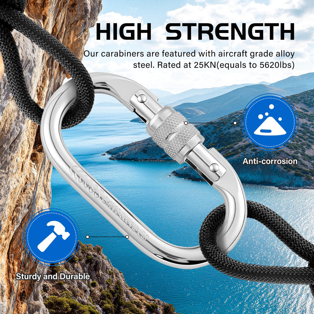 Hopeseily aircraft-grade steel carabiner resists corrosion in harsh environments.