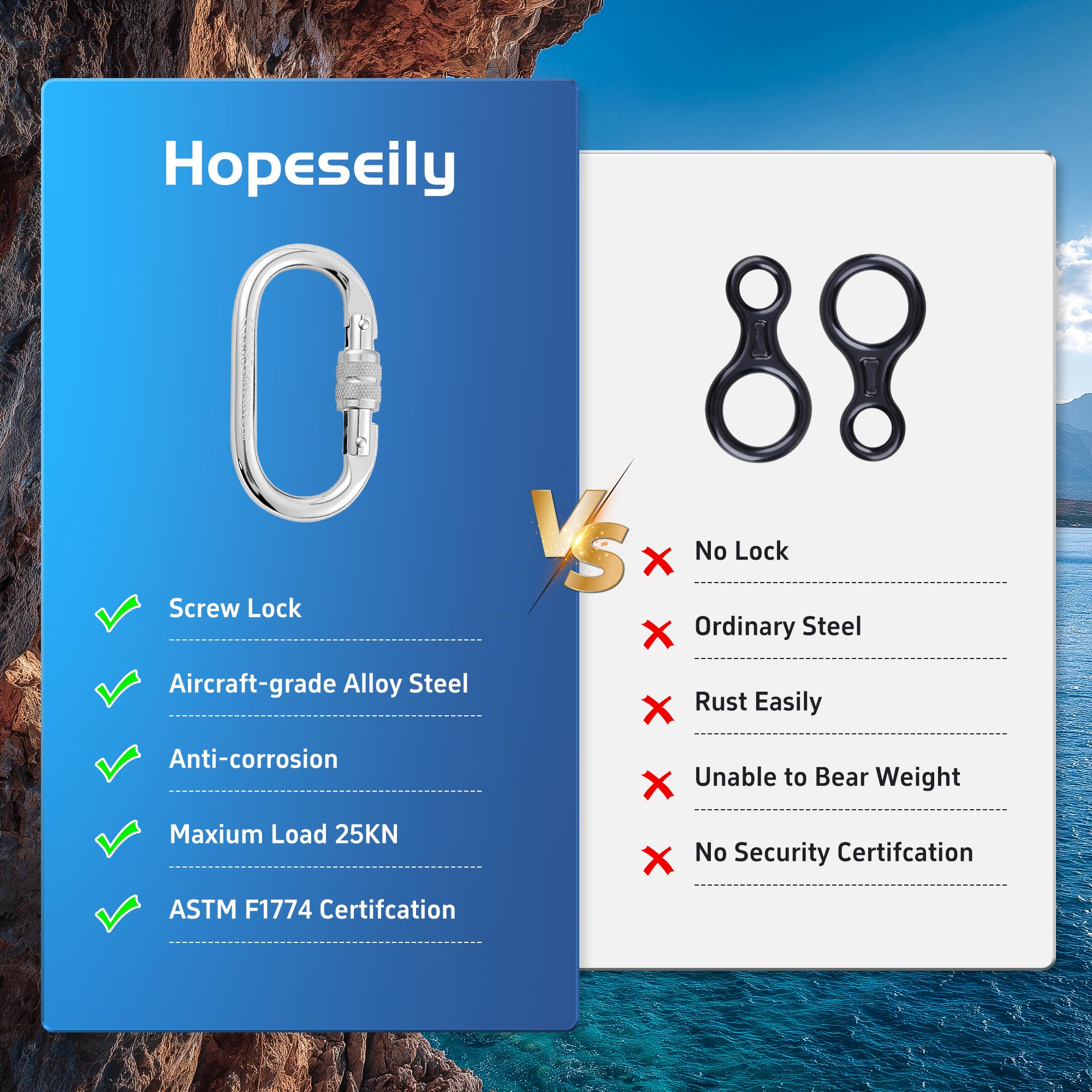 Hopeseily carabiner supports rappelling and hammock rigging with confidence.