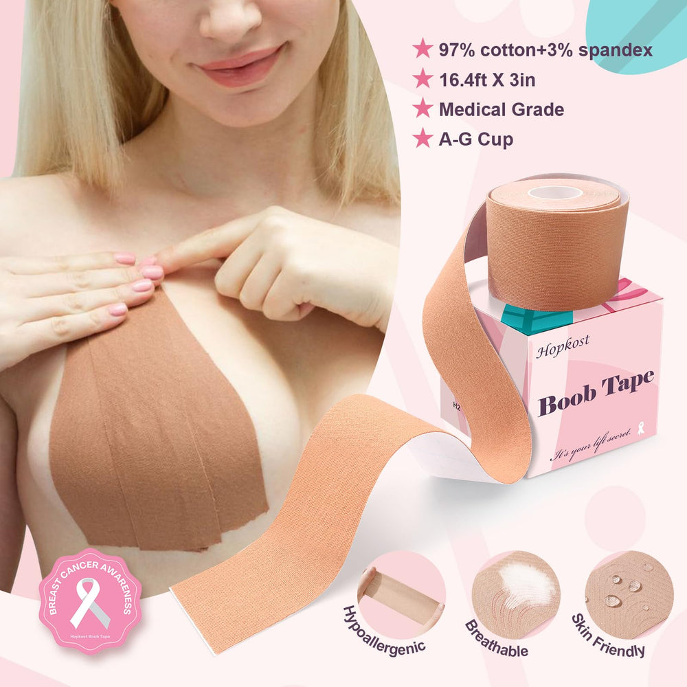 Invisible boobtape provides secure support without visible straps for backless outfits.