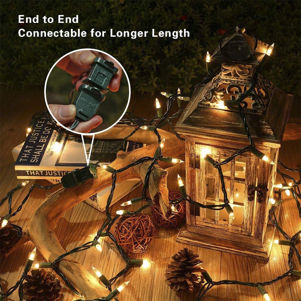 Hopolon 2-pack 13ft green wire string lights blending with greenery