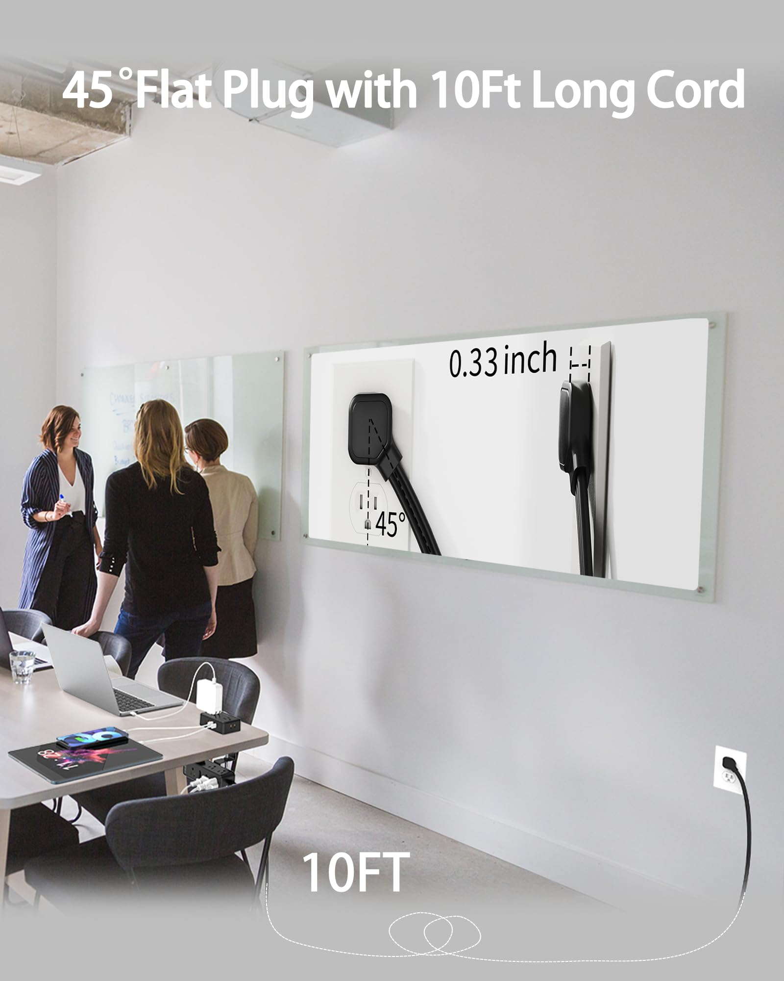 HOPOW 10-foot flat extension cord offers flexible routing under desks.