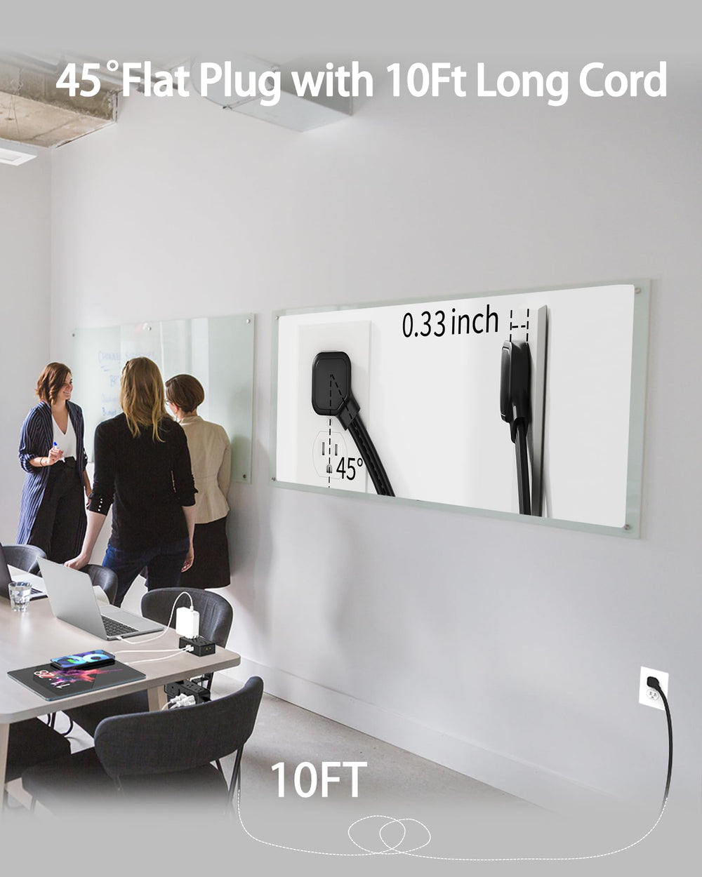 HOPOW 10-foot flat extension cord offers flexible routing under desks.