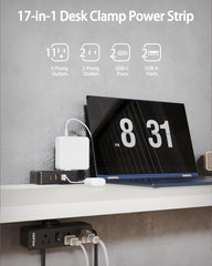 HOPOW 13-outlet top strip with 4 USB ports powers multiple devices.