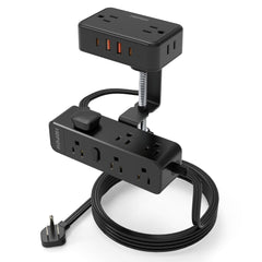 HOPOW dual-layer desk clamp base securely attaches to a desk for tidy power access.