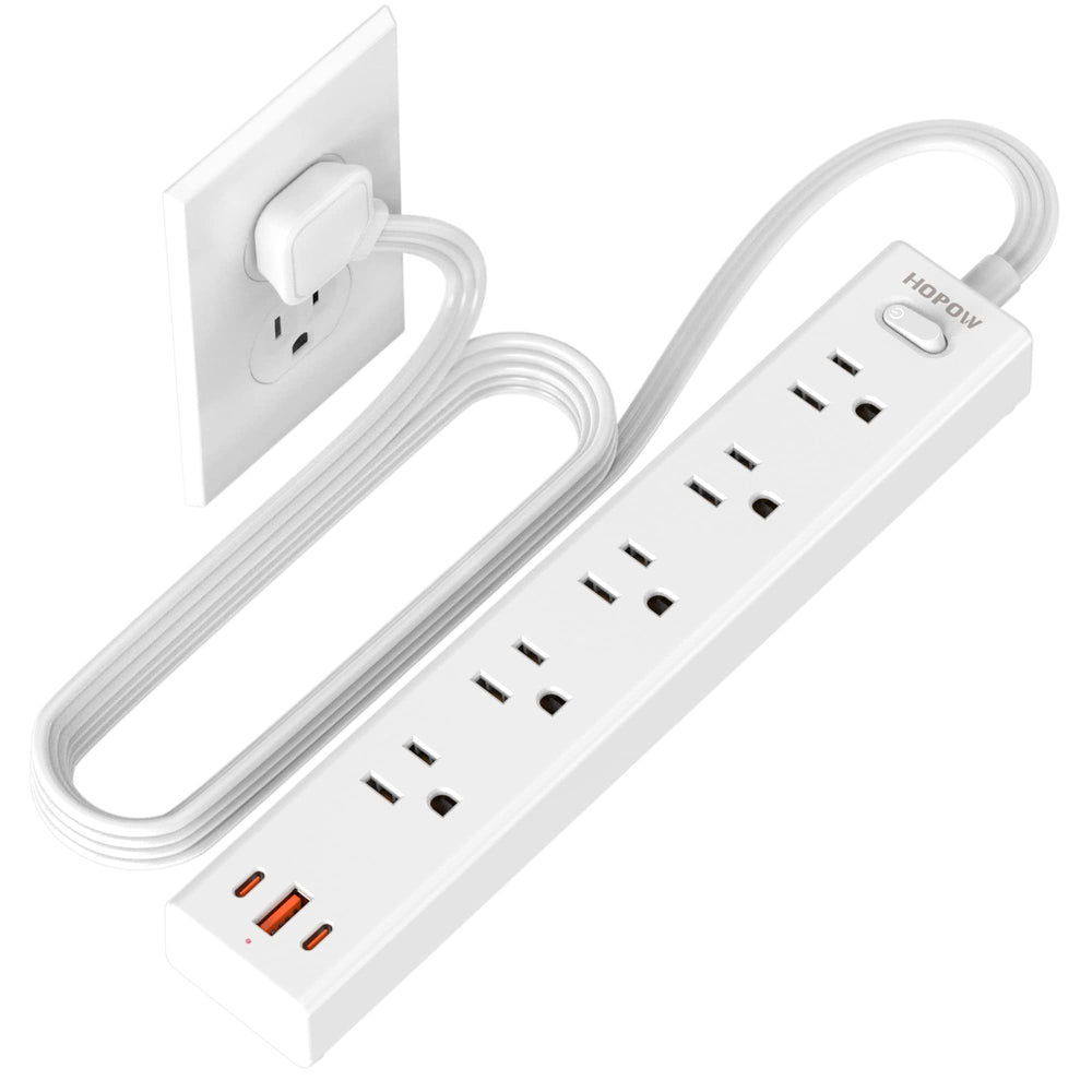 HOPOW flat plug power strip fits tight wall spaces with a discreet setup.