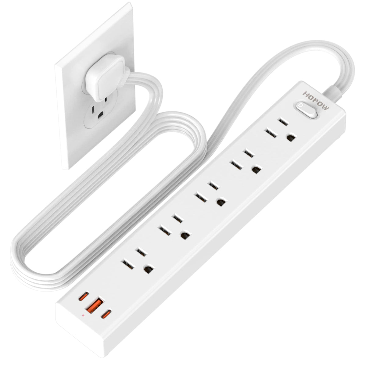 HOPOW flat plug power strip fits tight wall spaces with a discreet setup.
