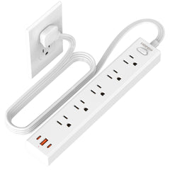 HOPOW flat plug power strip fits tight wall spaces with a discreet setup.