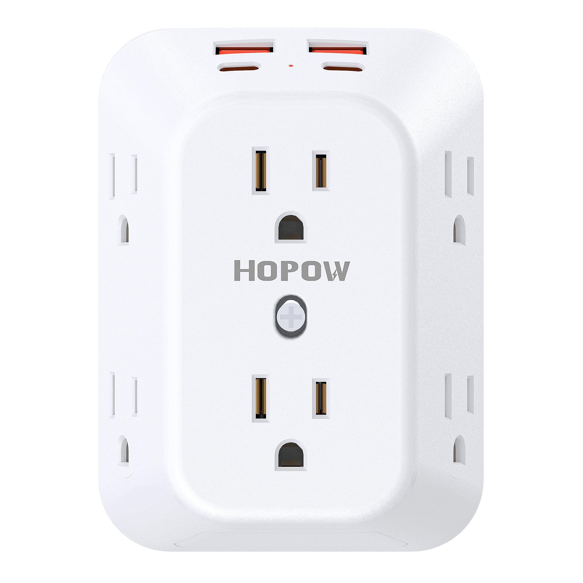 HOPOW outlet extender with 6 outlets and 4 USB ports enables simultaneous device charging.