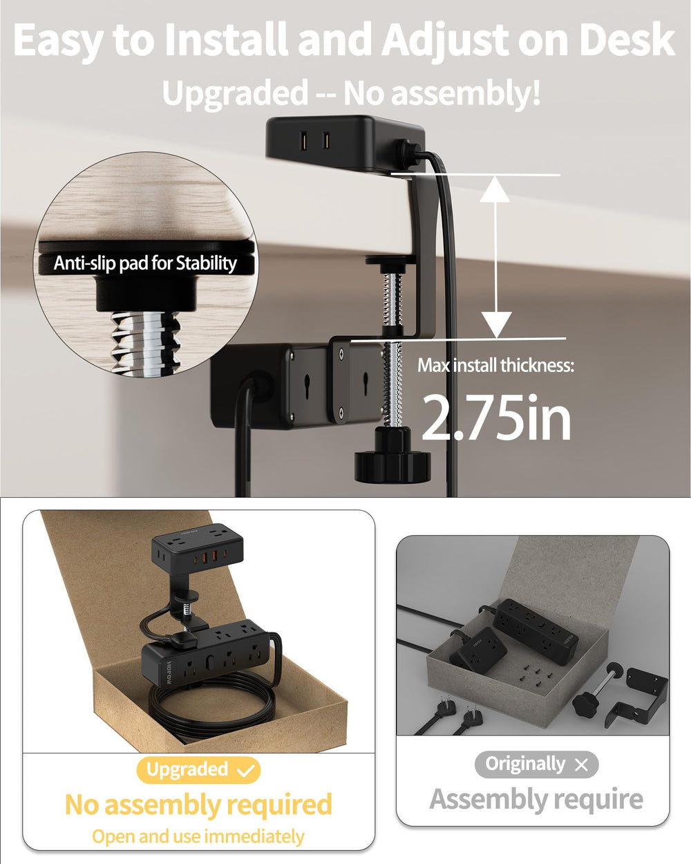 HOPOW removable top strip enables travel-friendly use.