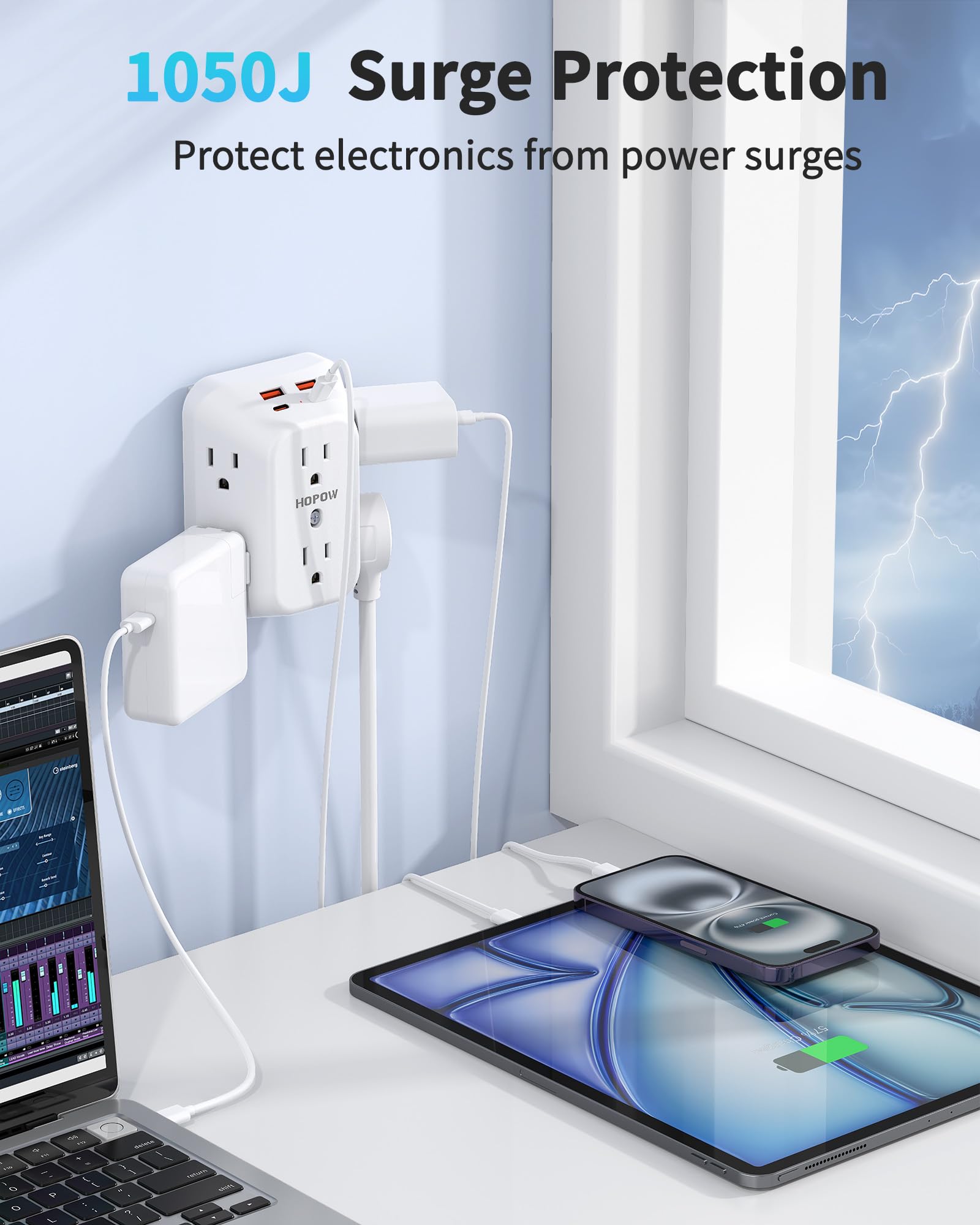 HOPOW travel-dorm-compact-outlet keeps devices powered in travel and small spaces.