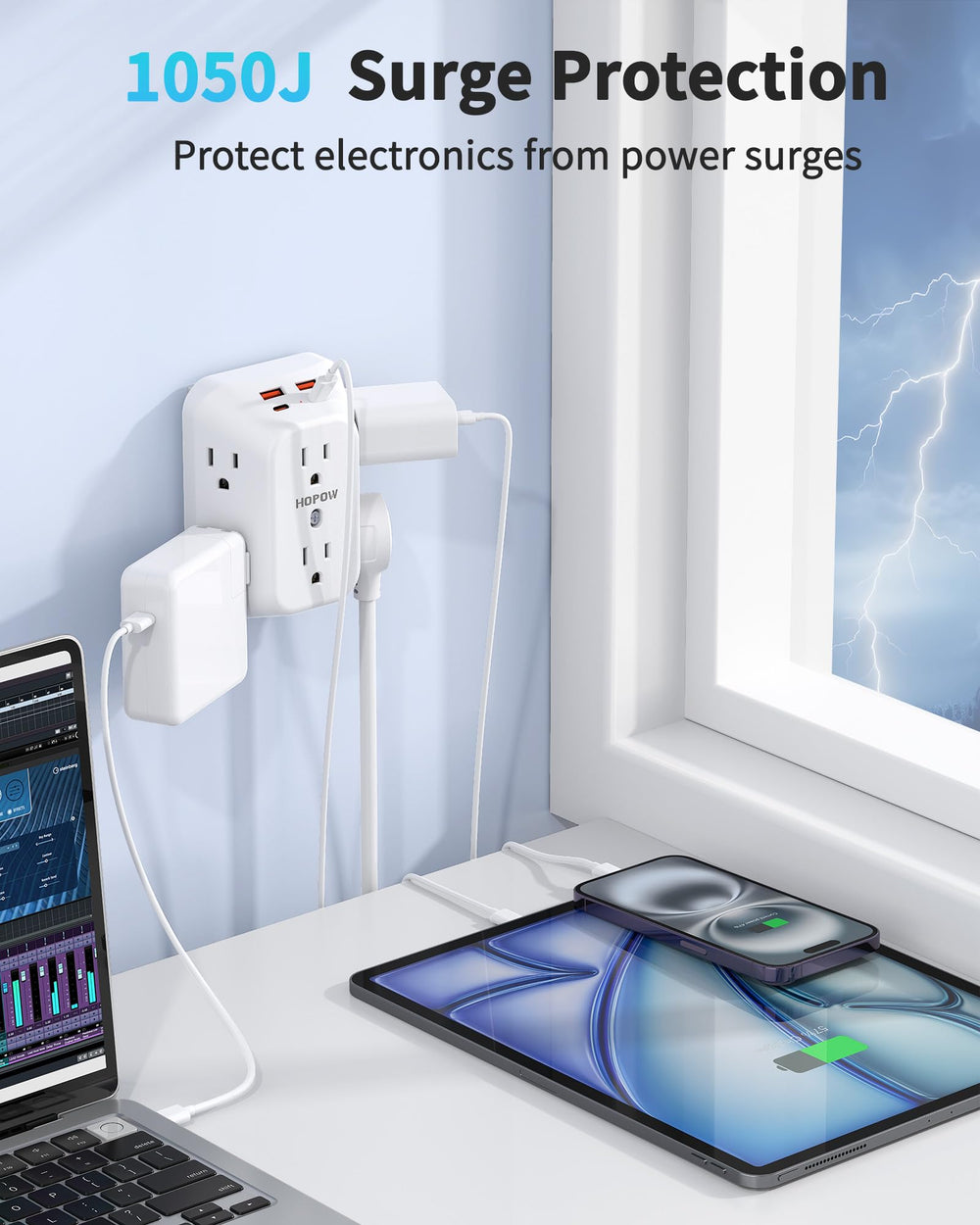 HOPOW travel-dorm-compact-outlet keeps devices powered in travel and small spaces.