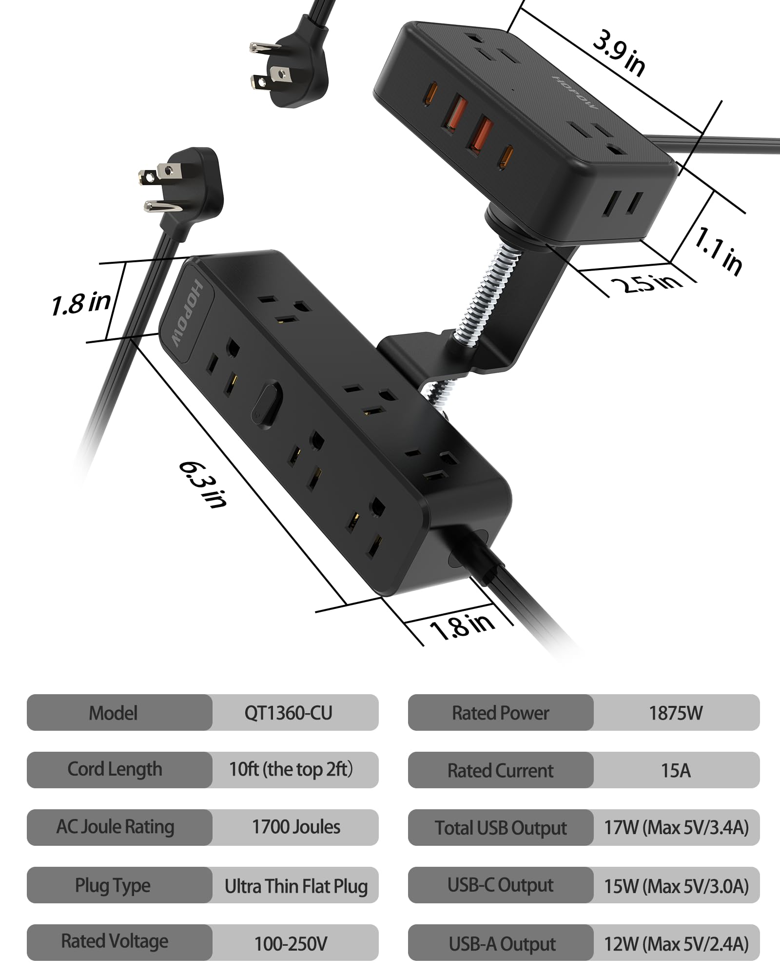 HOPOW ultra-thin 0.33-inch plug minimizes wall outlet obstruction.