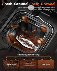 Horavie six grind time settings tailor strength and flavor to your taste.