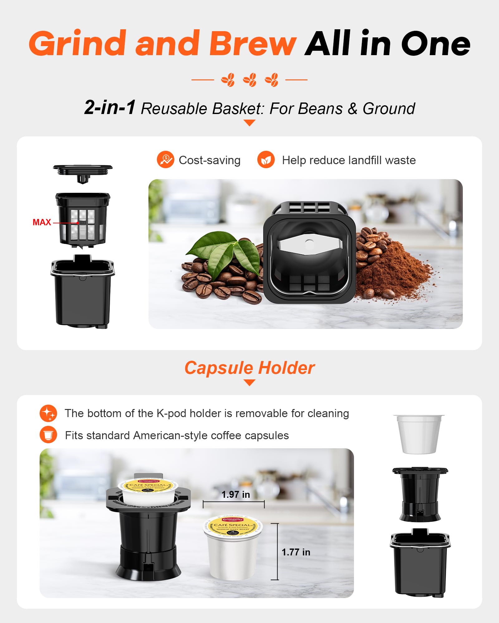 Horavie grind-on-demand bean basket captures peak aroma in every cup.