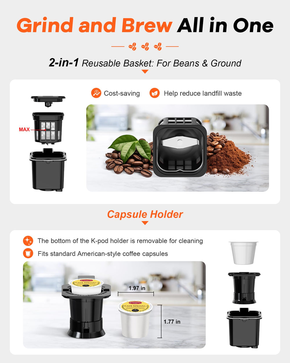 Horavie grind-on-demand bean basket captures peak aroma in every cup.