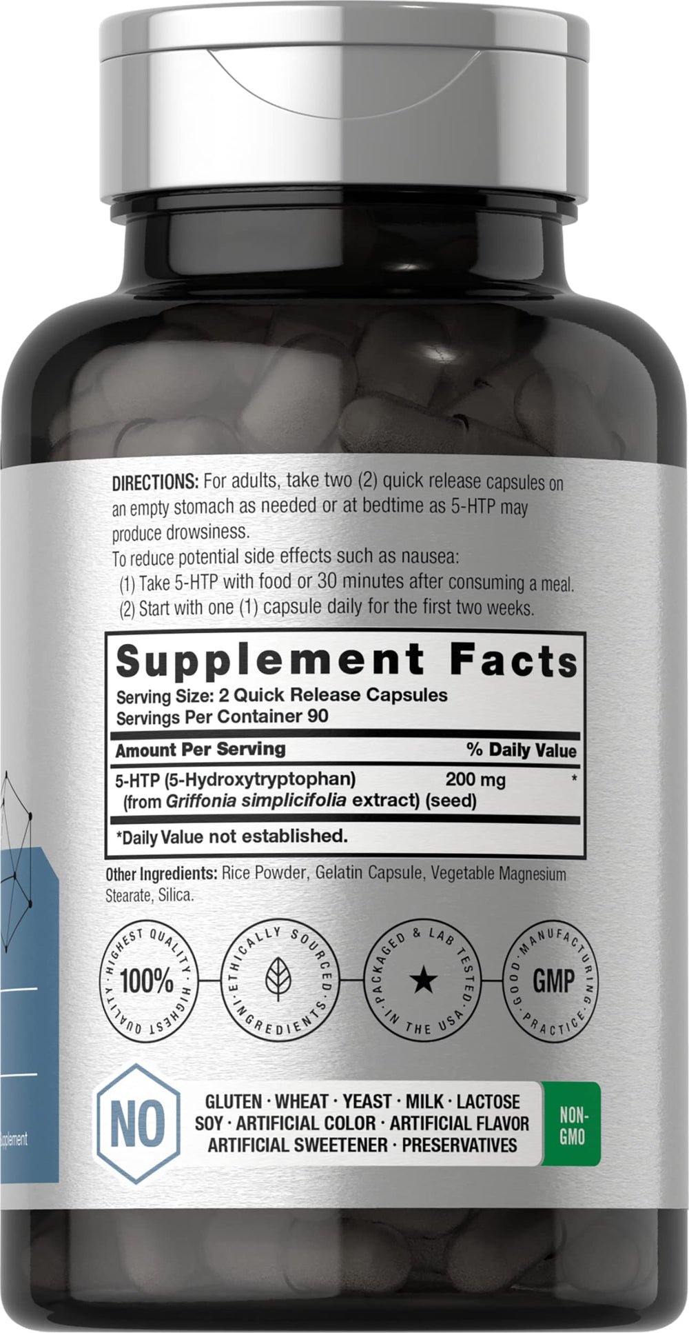 Horbäach 5-HTP capsules close-up showing quick-release design