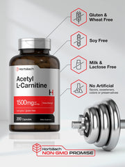 Horbäach Acetyl L-Carnitine 1500mg bottle with a glass of water for easy intake