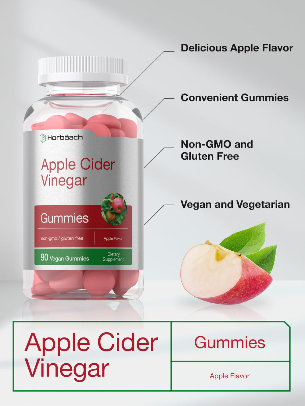 Horbäach ACV gummies label close-up, showing 400 mg per serving.