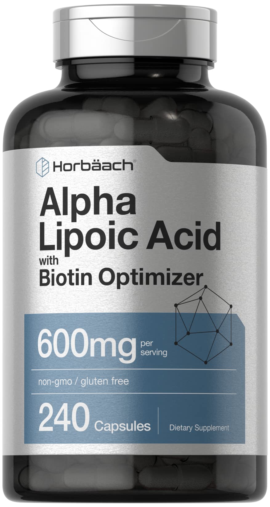 Horbäach Alpha Lipoic Acid 600mg bottle for daily antioxidant use.