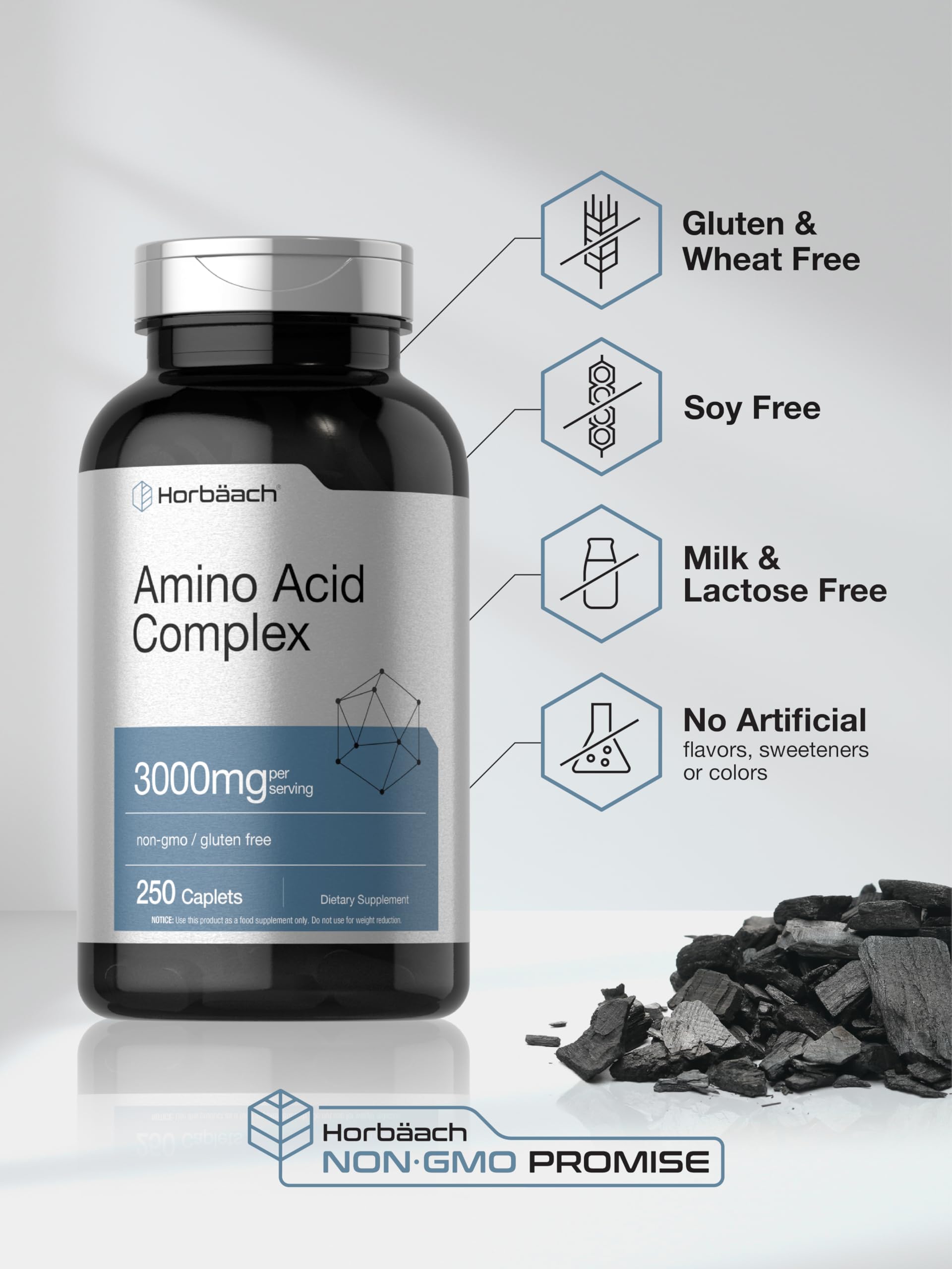 Horbaach Amino Acid Complex 3000mg lab-tested seal signals trusted quality.