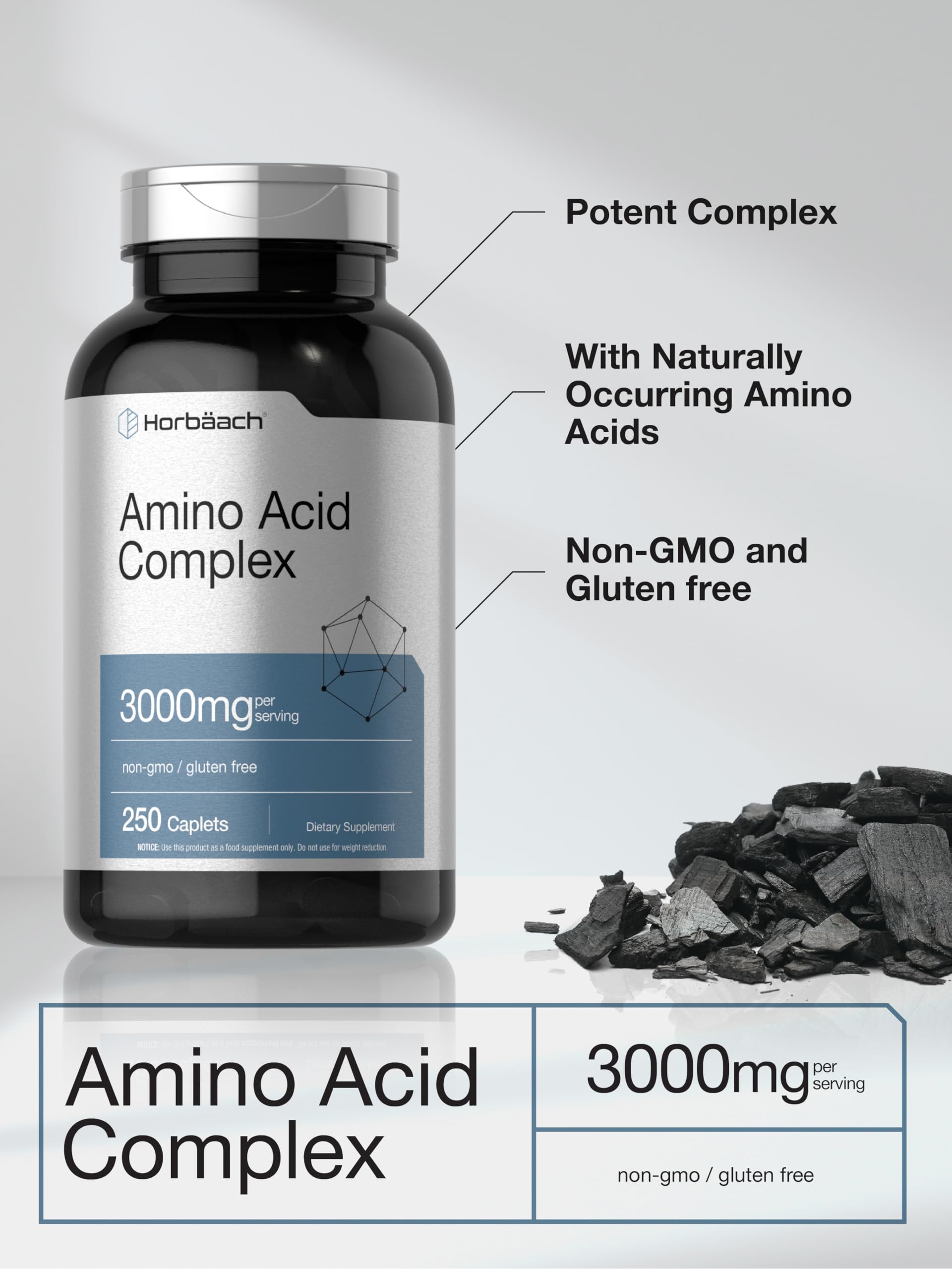 Horbaach Amino Acid Complex 3000mg serving spoon illustrates convenient dosing.